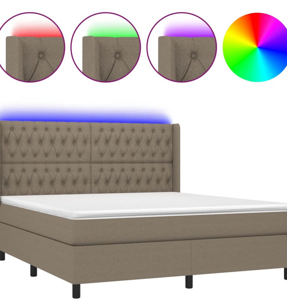 Boxspringbett mit Matratze & LED Taupe 180x200 cm Stoff