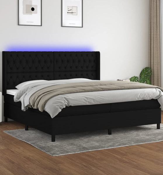 Boxspringbett mit Matratze & LED Schwarz 200x200 cm Stoff