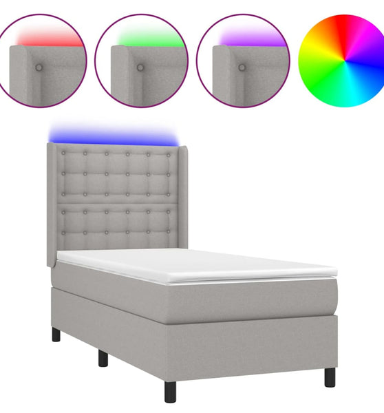 Boxspringbett mit Matratze & LED Hellgrau 90x190 cm Stoff