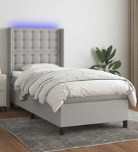 Boxspringbett mit Matratze & LED Hellgrau 90x190 cm Stoff
