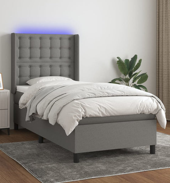 Boxspringbett mit Matratze & LED Dunkelgrau 90x190 cm Stoff