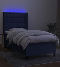 Boxspringbett mit Matratze & LED Blau 90x190 cm Stoff
