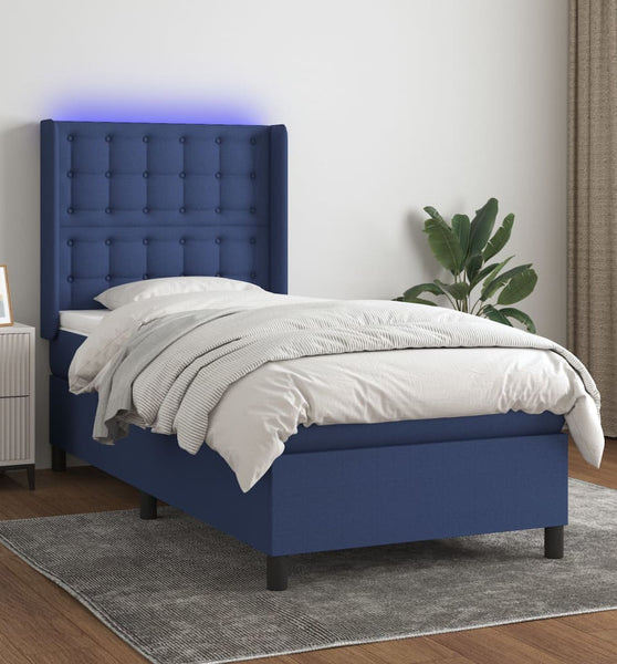 Boxspringbett mit Matratze & LED Blau 90x190 cm Stoff