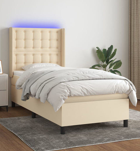 Boxspringbett mit Matratze & LED Creme 100x200 cm Stoff