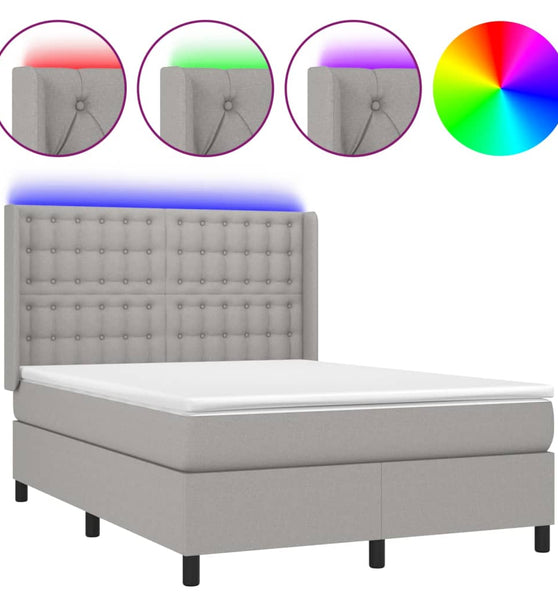 Boxspringbett mit Matratze & LED Hellgrau 140x190 cm Stoff
