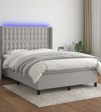 Boxspringbett mit Matratze & LED Hellgrau 140x190 cm Stoff
