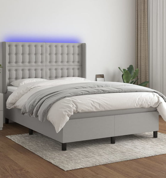 Boxspringbett mit Matratze & LED Hellgrau 140x190 cm Stoff