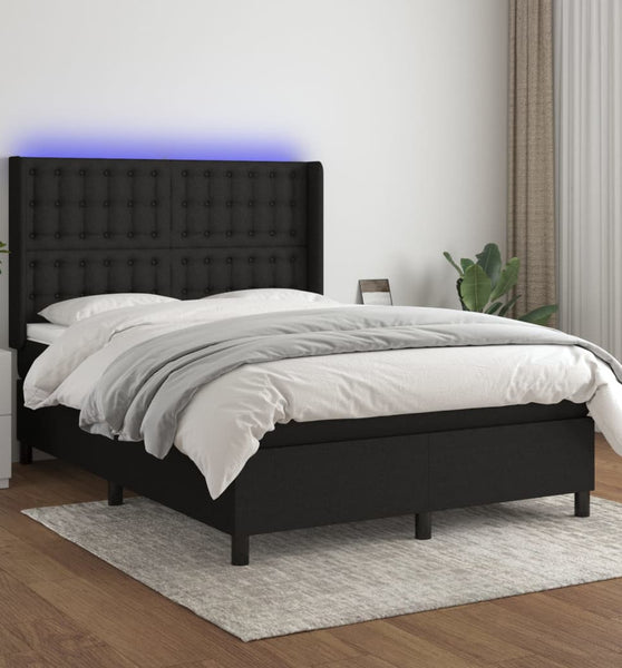 Boxspringbett mit Matratze & LED Schwarz 140x190 cm Stoff
