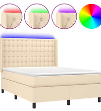 Boxspringbett mit Matratze & LED Creme 140x190 cm Stoff