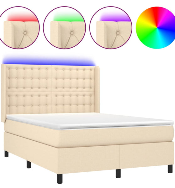 Boxspringbett mit Matratze & LED Creme 140x190 cm Stoff