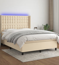 Boxspringbett mit Matratze & LED Creme 140x190 cm Stoff