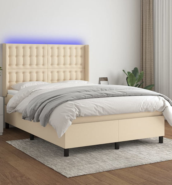 Boxspringbett mit Matratze & LED Creme 140x190 cm Stoff