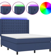 Boxspringbett mit Matratze & LED Blau 140x190 cm Stoff