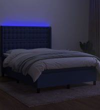 Boxspringbett mit Matratze & LED Blau 140x190 cm Stoff