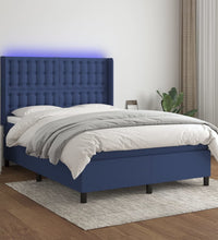 Boxspringbett mit Matratze & LED Blau 140x190 cm Stoff