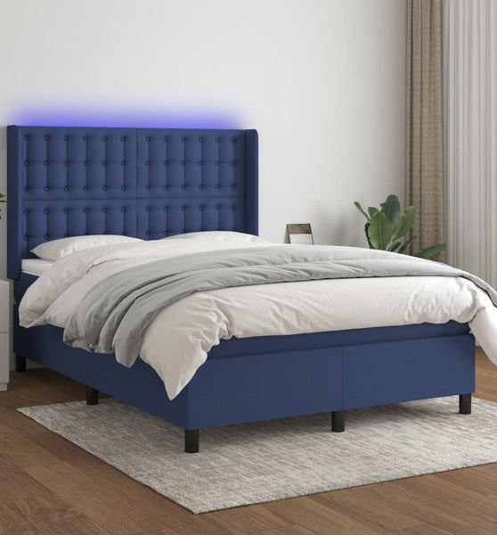 Boxspringbett mit Matratze & LED Blau 140x190 cm Stoff