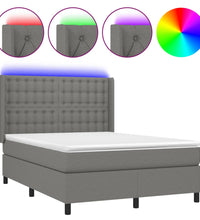 Boxspringbett mit Matratze & LED Dunkelgrau 140x200 cm Stoff