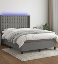 Boxspringbett mit Matratze & LED Dunkelgrau 140x200 cm Stoff