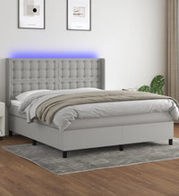 Boxspringbett mit Matratze & LED Hellgrau 180x200 cm Stoff