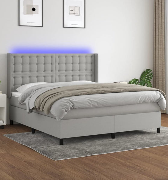 Boxspringbett mit Matratze & LED Hellgrau 180x200 cm Stoff