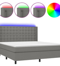 Boxspringbett mit Matratze & LED Dunkelgrau 180x200 cm Stoff