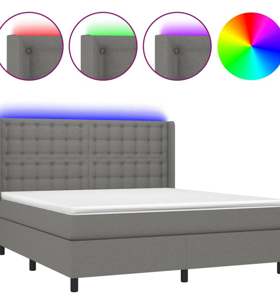 Boxspringbett mit Matratze & LED Dunkelgrau 180x200 cm Stoff