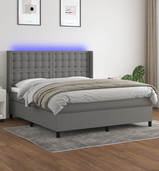 Boxspringbett mit Matratze & LED Dunkelgrau 180x200 cm Stoff