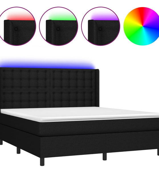 Boxspringbett mit Matratze & LED Schwarz 180x200 cm Stoff