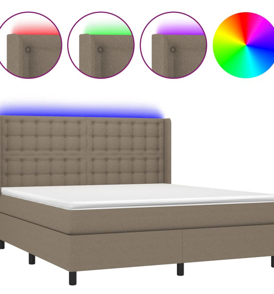 Boxspringbett mit Matratze & LED Taupe 180x200 cm Stoff