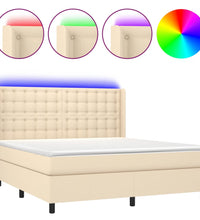 Boxspringbett mit Matratze & LED Creme 180x200 cm Stoff