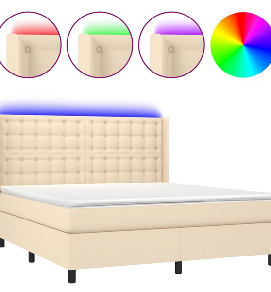 Boxspringbett mit Matratze & LED Creme 180x200 cm Stoff