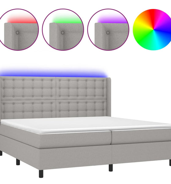 Boxspringbett mit Matratze & LED Hellgrau 200x200 cm Stoff