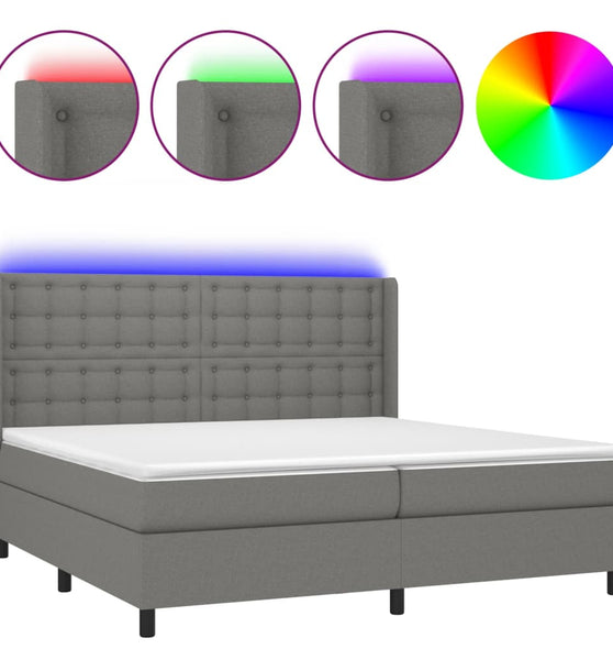 Boxspringbett mit Matratze & LED Dunkelgrau 200x200 cm Stoff