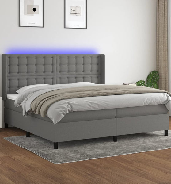 Boxspringbett mit Matratze & LED Dunkelgrau 200x200 cm Stoff