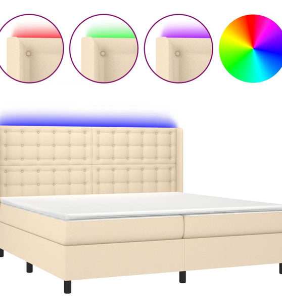 Boxspringbett mit Matratze & LED Creme 200x200 cm Stoff