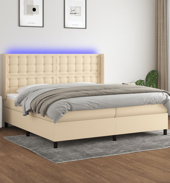 Boxspringbett mit Matratze & LED Creme 200x200 cm Stoff