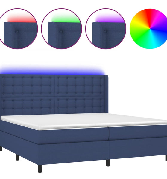 Boxspringbett mit Matratze & LED Blau 200x200 cm Stoff