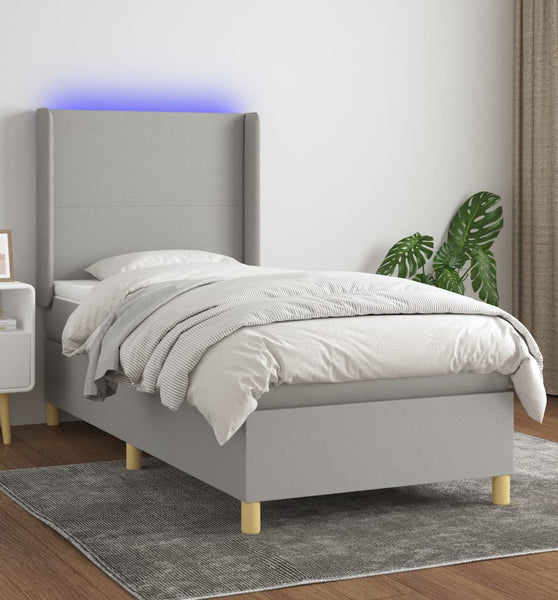 Boxspringbett mit Matratze & LED Hellgrau 90x190 cm Stoff