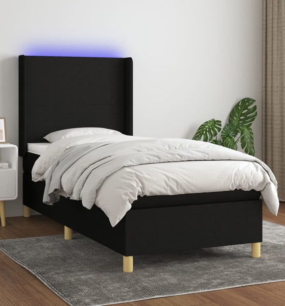 Boxspringbett mit Matratze & LED Schwarz 90x200 cm Stoff