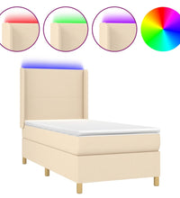 Boxspringbett mit Matratze & LED Creme 100x200 cm Stoff