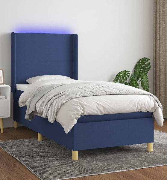 Boxspringbett mit Matratze & LED Blau 100x200 cm Stoff