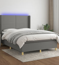 Boxspringbett mit Matratze & LED Dunkelgrau 140x190 cm Stoff