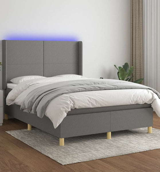 Boxspringbett mit Matratze & LED Dunkelgrau 140x190 cm Stoff