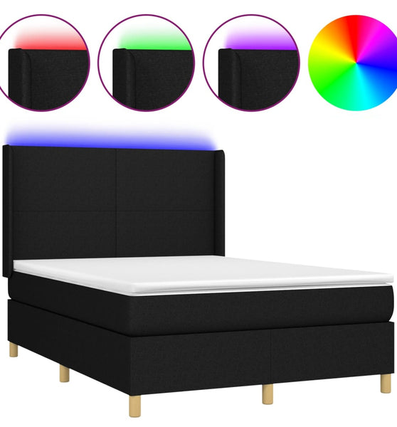 Boxspringbett mit Matratze & LED Schwarz 140x190 cm Stoff