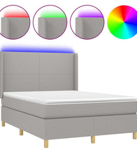 Boxspringbett mit Matratze & LED Hellgrau 140x200 cm Stoff