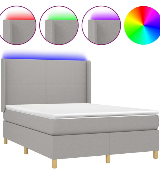 Boxspringbett mit Matratze & LED Hellgrau 140x200 cm Stoff