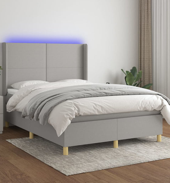 Boxspringbett mit Matratze & LED Hellgrau 140x200 cm Stoff