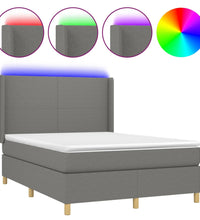 Boxspringbett mit Matratze & LED Dunkelgrau 140x200 cm Stoff