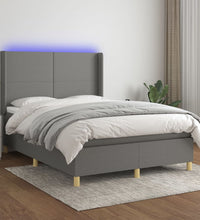 Boxspringbett mit Matratze & LED Dunkelgrau 140x200 cm Stoff