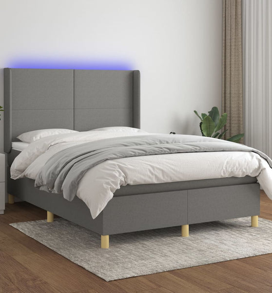 Boxspringbett mit Matratze & LED Dunkelgrau 140x200 cm Stoff